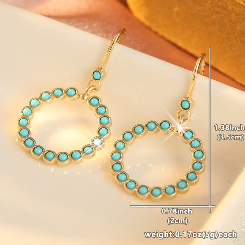 Women's Circular Hanging Ear Hooks with Blue Synthetic Turquoise